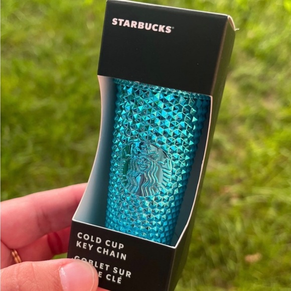 Starbucks Blue Chrome Studded Cup & Keychain Metallic Cyan Tumbler 24oz Ornament - Picture 6 of 9